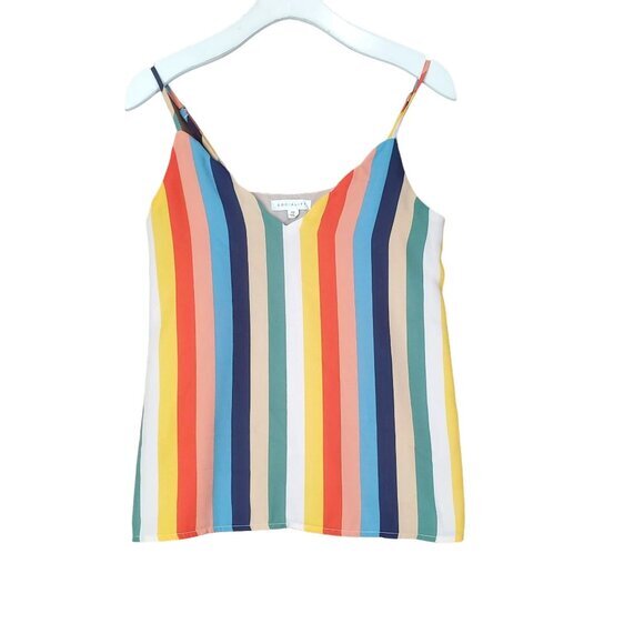 SOCIALITE Womens Tank XSmall V-neck Stripe Rainbow Pride Lined Adjustable Straps - Picture 1 of 8
